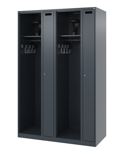 C+P Feuerwehrspind Evolo, Modell KOMBI, 4 Abteile, H1850xB1200xT500 mm, Anthrazit, Helmhalter, 0494015-24 S10004