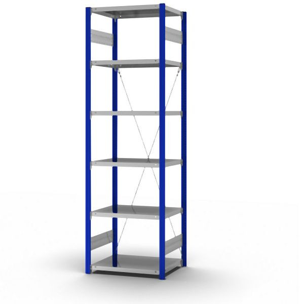 hofe Grundregal, zerlegt, 6 Böden 2500 x 500 x 750 mm, verzinkt Stützprofile - enzianblau/RAL 5010, HEG255007XL