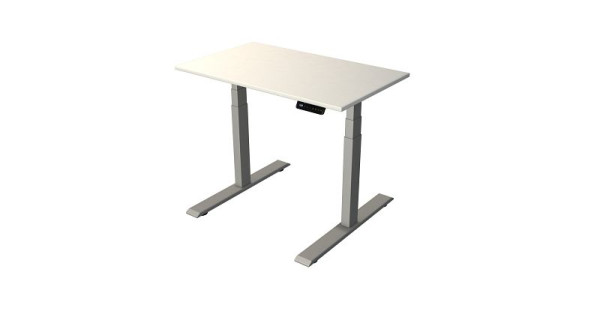 Kerkmann Steh-/Sitztisch B 1000 x T 600 mm, silber, elektrisch höhenverstellbar von 630 - 1270 mm, Weiß/silber, 10275410