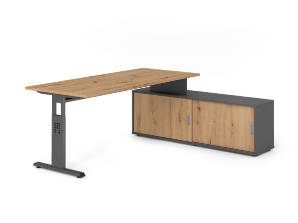 Hammerbacher Aufsatz-Schreibtisch OSE19, 180x80cm, Platte: Asteiche, 25mm dick, T-Fuß Gestell Graphit, Ahorn, VOSE19SB/R/G/G/R