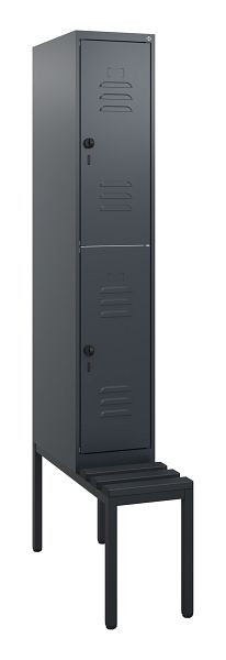 C+P Doppelstöckiger Spind Classic PLUS, Bank, 1950x300x815mm, 7016/7016, Drehriegel, mit untergebauter Sitzbank, 0803505-10 S10072