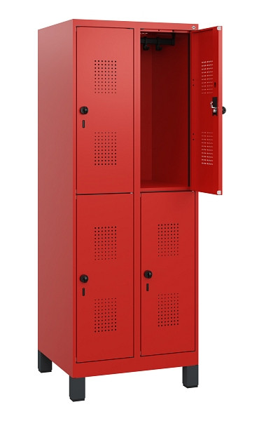 C+P Doppelstöckiger Spind Evolo PLUS, Füße, 4 Fächer, 1630x600x500mm, 3020/3020, Drehriegel, 0493105-20 S10034