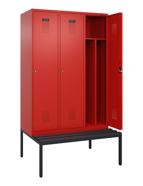 C+P Spind Evolo PLUS, 3 Abteile, 2120x1200x815mm, 3020/3020, Haken 4, Zylinderschloss, Sitzfläche Kunststoff, Sitzbank, Trennwand, 0490507-32F S10105