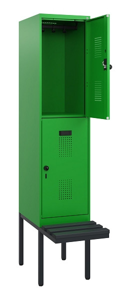 C+P Doppelstock-Spind Evolo PLUS, Bank, 2 Fächer, 1950x400x815mm, 6037/6037, Drehriegel, Sitzfläche Kunststoff, 0493405-12 S10131