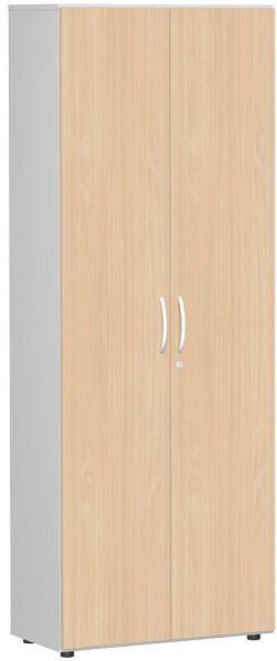 geramöbel Flügeltürenschrank mit Standfüßen, inkl. Türdämpfer, abschließbar, 800x420x2160, Buche/Lichtgrau, S-386100-BL
