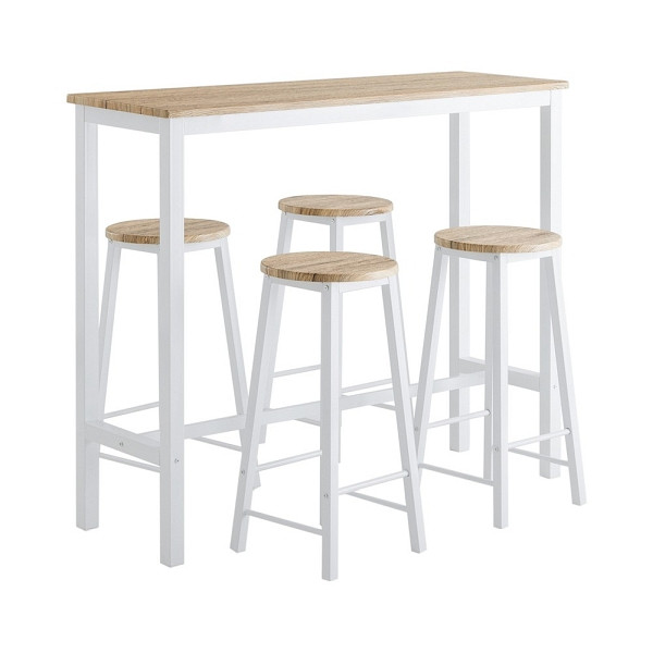 SoBuy 5-teiliges Bartisch-Set mit 4 Hockern Weiß 120x40x100 cm, Industriell, OGT22-WN