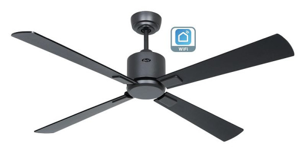 CasaFan Deckenventilator Eco Neo III 132 Lack basaltgrau-Massivholz Lack schwarz/Teak WiFi, 952202W