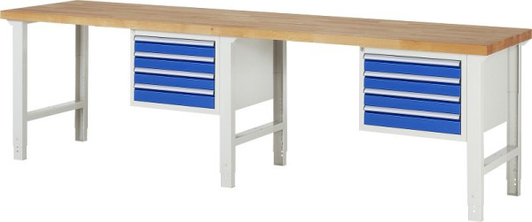 RAU Werkbank Serie 7000 - Modell 7133, B3000 x T700 x H790-1140 mm, Systemunterbau B3000 x T650 x H750-1100 mm, 03-7133A1-307B4H.11