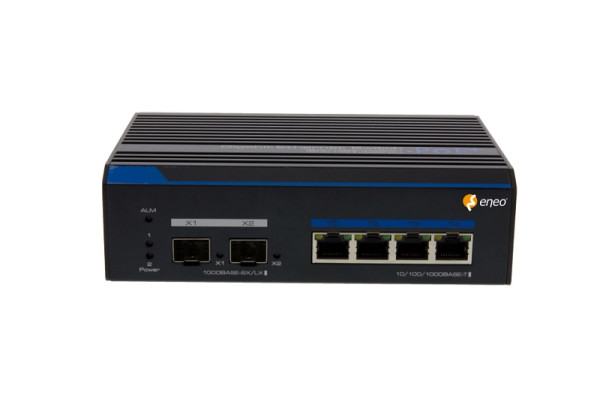 eneo IAM-5SG1004MMA Gigabit Switch, Managed, 120W, 4x PoE, 2x SFP, 1000Mbps, Industrie Design, -40°C~+75°C, 219526