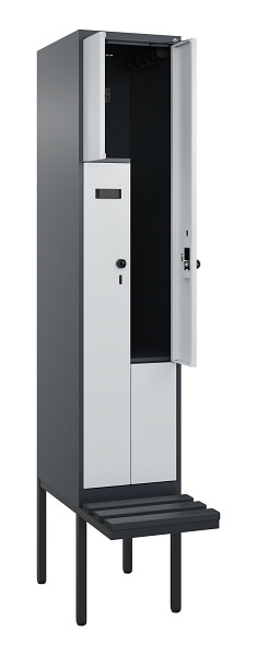 C+P Z-Spind Evolo PLUS, Bank, 2 Fächer, 2120x400x815mm, 7016/7035, Drehriegel, Material Sitzfläche Kunststoff, 0490437-122 S10071