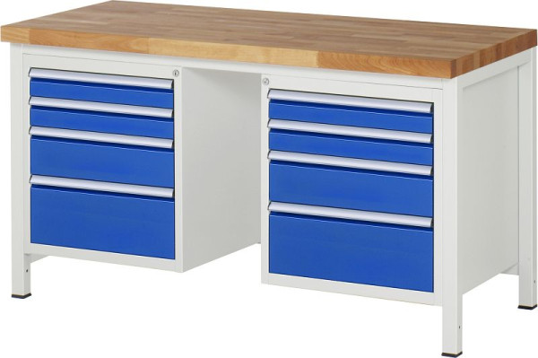 RAU Werkbank Serie 8000 - Gestell-Bauweise (Schweißgestell), 2 Unterbau-Container (4x Schublade), 1500x840x700 mm, 03-8182A1-157B4S.11