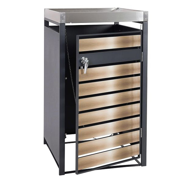 Mendler 1er Mülltonnenverkleidung mit Pflanzkasten HWC-J81, erweiterbar, 125x68x80cm Metall 31kg, anthrazit, gold, 101307