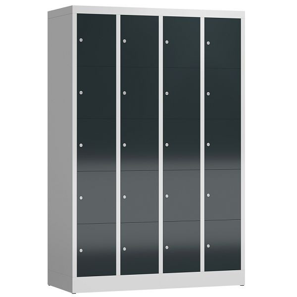Lüllmann ClassiX Schließfachschrank, 4 Abteile à 5 Fächer, 1800 x 1185 x 500 mm, lichtgrau/anthrazitgrau, X-520548
