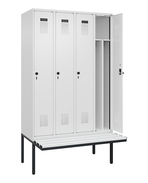 C+P Spind Evolo PLUS, 4 Abteile, 2120x1200x815mm, 9016/9016, Haken 4, Drehriegel, Material Sitzfläche Kunststoff, 0490407-40F S10074