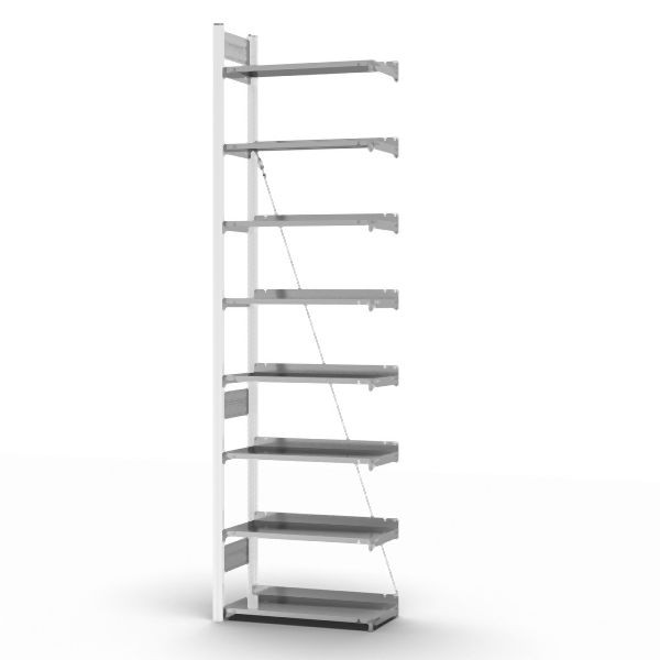 hofe Anbauregal, zerlegt, 8 Böden 2700 x 300 x 750 mm, verzinkt Stützprofile - verkehrsweiß/RAL 9016, HWA27307EX
