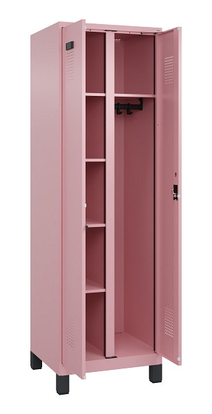 C+P Wäsche-/Garderobenspind Evolo PLUS, mit Füßen, 2 Abteile, 1950x600x500mm, 3, Frontfarbe RAL 3015 Hellrosa, Zylinderschloss, 049610-20 S10051