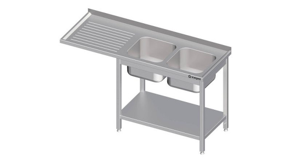 Stalgast Spültisch mit Grundboden, und Überstand, 1800x700x900 mm, mit zwei Becken rechts, mit Aufkantung, verschweißt, VST18709RA