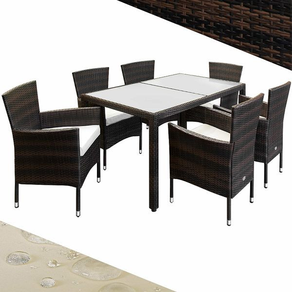 casaria Polyrattan Garten-Sitzgruppe Bali 7-tlg Braun/Creme, 992837