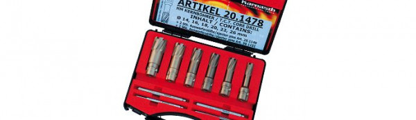 Karnasch Set BASIC, Hard-Line40 6 Hartmetall-bestückte Kernbohrer: Nutzlänge 40mm, Nitto/Uni-Schaft 19mm, 201478