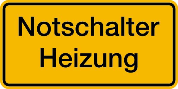 Schilder Klar Gebäudekennzeichnung Notschalter Heizung, 200x100x0.45 mm Aluminium geprägt, 1081/52