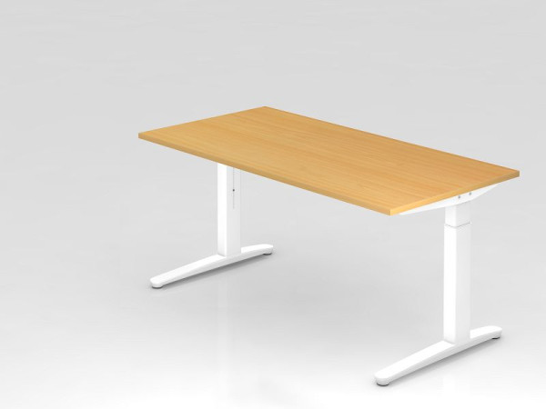 Hammerbacher Schreibtisch C-Fuß 160x80cm Buche/Weiß, Alu-Kufe Weiß, VXB16/6/WW