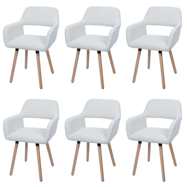 Mendler 6er-Set Esszimmerstuhl HWC-A50 II, Stuhl Küchenstuhl Polsterstuhl, Holz Stoff/Textil Cord (400g/m²) FSC®, creme-weiß, 6x108878