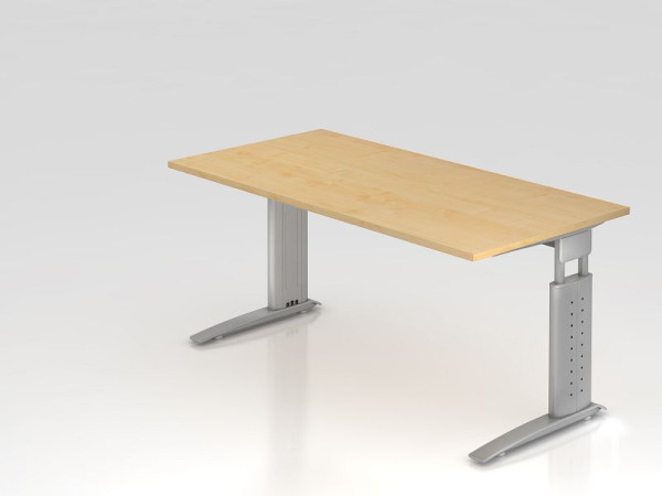 Hammerbacher Schreibtisch C-Fuß 160x80cm Ahorn/Silber, Arbeitshöhe 68-86 cm einstellbar, VUS16/3/S