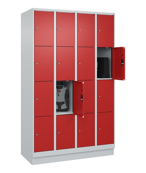 C+P Schließfachschrank Evolo PLUS, mit Sockel, 16 Fächer, 1950x1200x500mm, 7035/3000 feuerrot, 049020-404 S10003