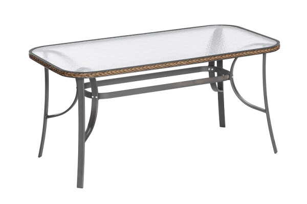 Merxx Roma Tisch 150 x 80 cm, Glasplatte mit Geflechtrand, graphit/schoko, Aluminiumgestell, 28197-210
