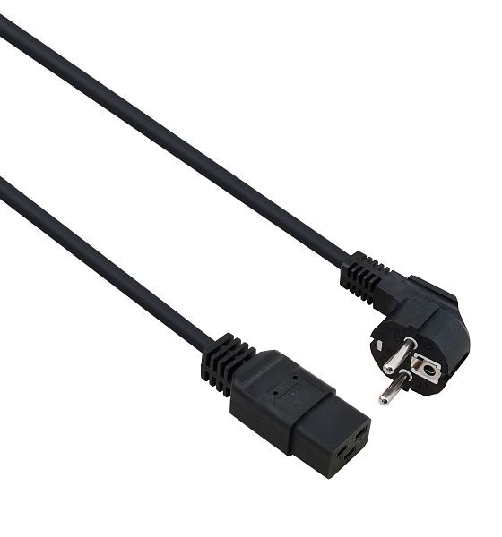 Helos Netzanschlusskabel, Schutzkontaktstecker 90° auf C19, schwarz, 3,0m, 262777