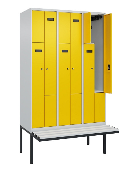 C+P Z-Spind Evolo PLUS, Bank, 6 Fächer, 2120x1200x815mm, 7035/1023, Zylinderschloss, Material Sitzfläche Kunststoff, 0490437-326 S10077