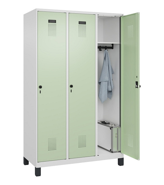 C+P Spind Evolo PLUS, mit Füßen, 3 Abteile, 1950x1200x500mm, 9016/6019, Verschluss Drehriegel, Ablageböden 3, 049010-32 S10019
