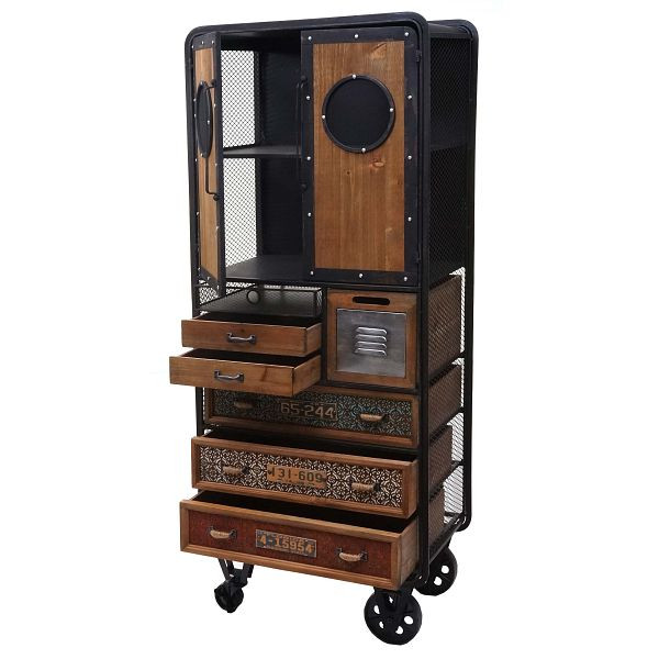 Mendler Apotheker-Schrank HWC-D78, Kommode Rollwagen Metallregal, Tanne Holz Vintage Shabby-Look 146x60x35cm, 64317
