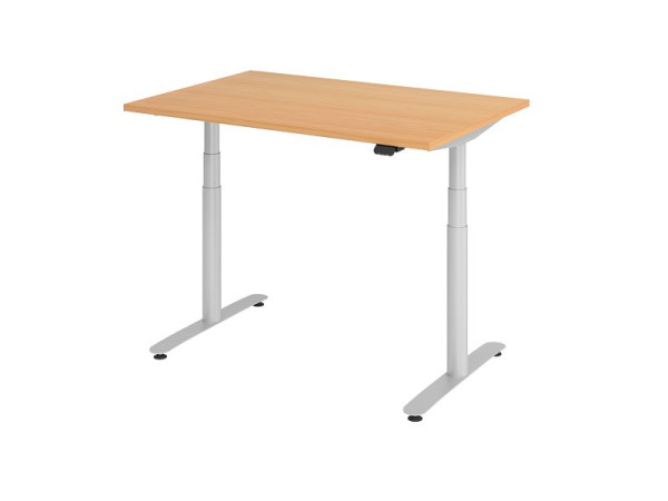 Hammerbacher Sitz-Steh-Schreibtisch elektrisch 120x80cm Buche/Silber, VXDLR12/6/S