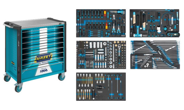 Hazet Werkstattwagen Assistent, 425-teilig, Schubladen, flach: 7× 81 x 696 x 398 mm, Schubladen, hoch: 1× 166 x 696 x 398 mm, 179NXL-8S1/425