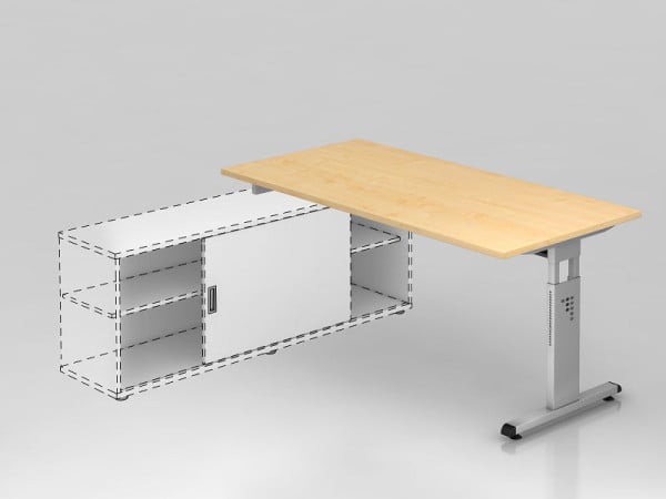 Hammerbacher Anbauschreibtisch T-Fuß 160x80cm Ahorn/Silber, Arbeitshöhe einstellbar auf 72cm, 75cm, 78cm, VOSE16/3/S