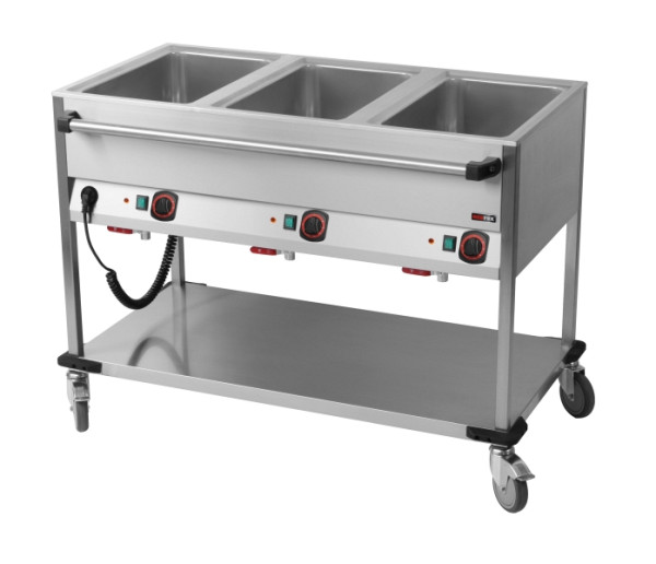 A&S Gastro Bain-Marie-Wagen-Fahrbar 3x GN 1/1, 1250x700x900 mm, 230 V 2,1 kW, BMPD-3120