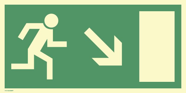 Moedel Rettungsweg rechts abwärts, BGV A8 (E13), Folie, nachleuchtend, 160-mcd, 297x148 mm, 61079