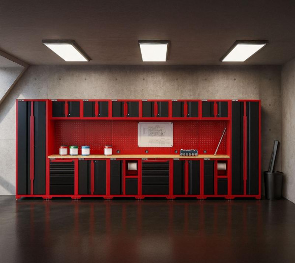 FEISTOS Werkstatteinrichtung Novo 6, Metall Werkstattschrank schwarz & rot, 45,7x528x198cm, FE203013