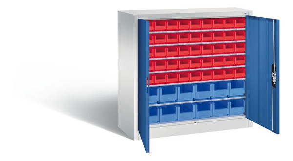 C+P Magazinschrank Serie 13, H1000xB1000xT420mm, Farbe: Lichtgrau / Enzianblau, Muldengriff, 133944-25 S10017