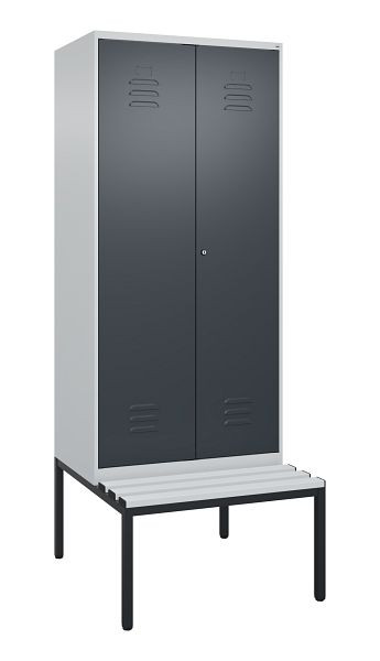 C+P Umkleidespind Classic PLUS SW, 2 Abteile, 2120x800x815mm, 7035/7016, Zylinderschloss, mit untergebauter Sitzbank, 0800527-22 S10023