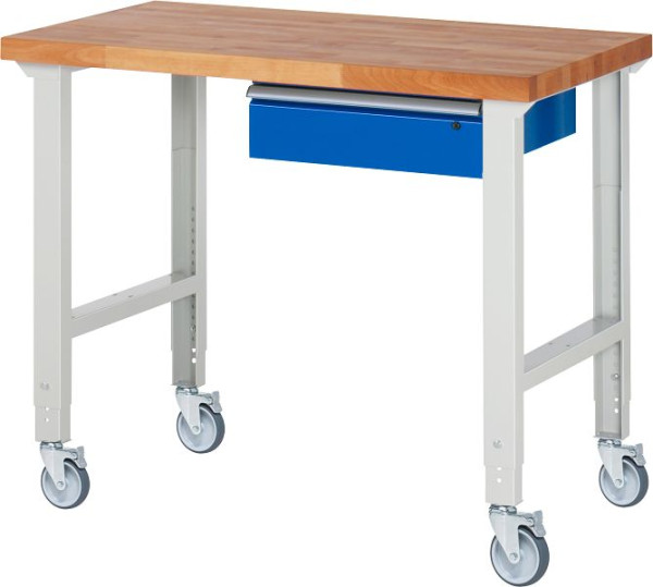 RAU Fahrbare Werkbank (höhenverstellbar) 7001A1, 1250x700x950-1000mm, 4 Lenkrollen, 05-7001A1-127B4H4.11