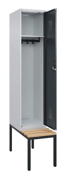 C+P Spind Evolo PLUS, 1 Abteile, 2120x400x815mm, 7035/7016, Haken 4, Zylinderschloss, Sitzfläche Buche-Hartholz, Sitzbank, 0490507-12 S10039