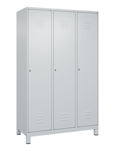 C+P Umkleidespind Classic PLUS, Füße, 3 Abteile, 1950x1200x500mm, 7035/7035, Zylinderschlösser, 080010-32 S10024