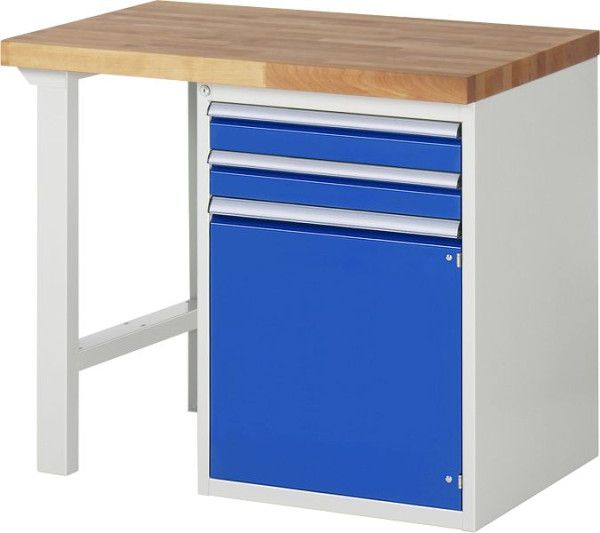 RAU Werkbank Serie 7000 - Modell 7503-1, B1000 x T700 x H890 mm, Systemunterbau B1000xT650xH850mm, 2 Schubladen & 1 Tür, Vollauszug, 13-7503A1-107B4M.11