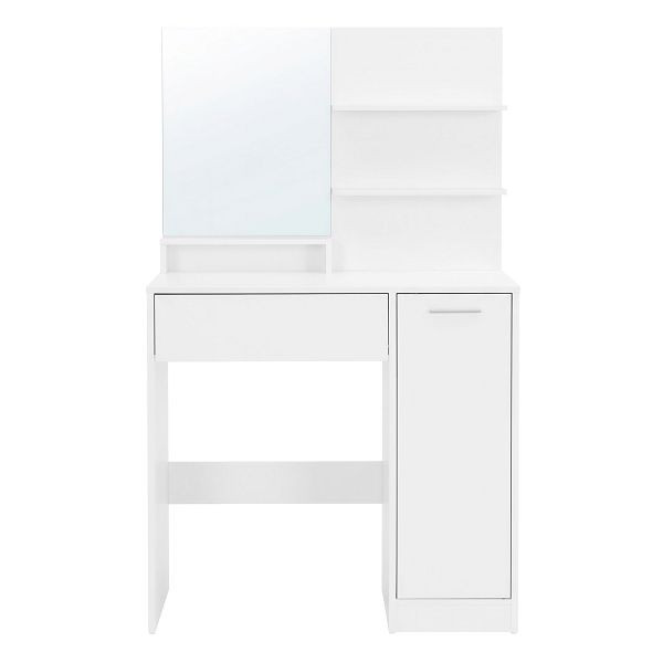 VASAGLE Schminktisch, Schminktisch, Schminktisch mit Spiegel, 1 Schublade, 2 Regale, Aufbewahrungsschrank, Schmink-Organizer, weißer, RDT119W01