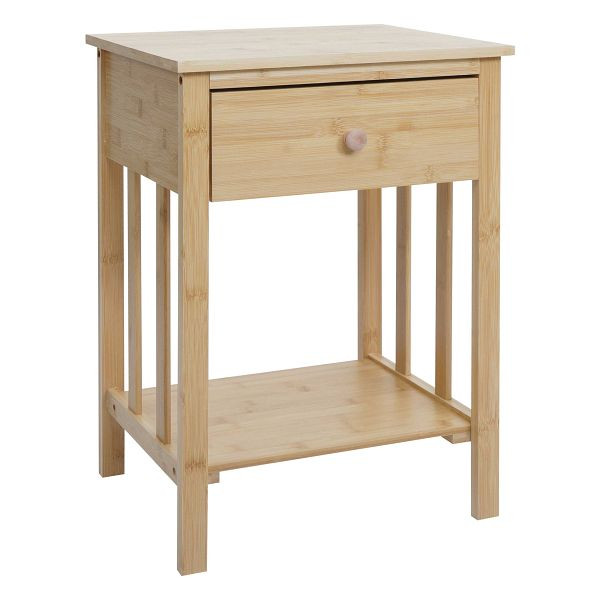 Mendler Bambus Nachttisch HWC-O72, Nachtkonsole Beistelltisch Nachtschrank Schrank, Schublade Fach 55x40x30cm, 139313