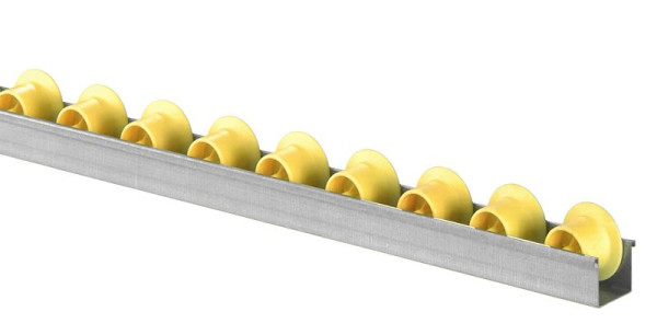 BS Rollen Röllchenleiste mit Spurkranzröllchen Durchmesser 28/41 mm, Teilung 66 mm, 416.001