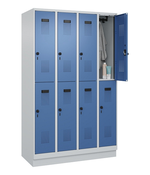 C+P Doppelstöckiger Spind Evolo PLUS, mit Sockel, 8 Fächer, 1950x1200x500mm, 703, Frontfarbe RAL 5023 Fernblau, Drehriegel, 049320-40 S10008
