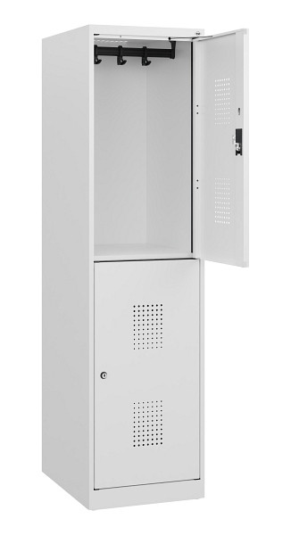 C+P Doppelstöckiger Spind Evolo PLUS, 2 Fächer, 1530x400x500mm, 9016/9016, Zylinderschloss, 0493005-12 S10056